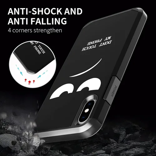 Vista 6 de Funda para iPhone Xs Max, bonita funda [Don't Touch My Phone] a prueba de golpes, de doble capa, resistente, funda protectora de plástico