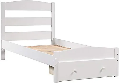 Vista 4 de Merax Base de cama individual con cajón de almacenamiento y soporte de listones de madera, sin somier, color blanco