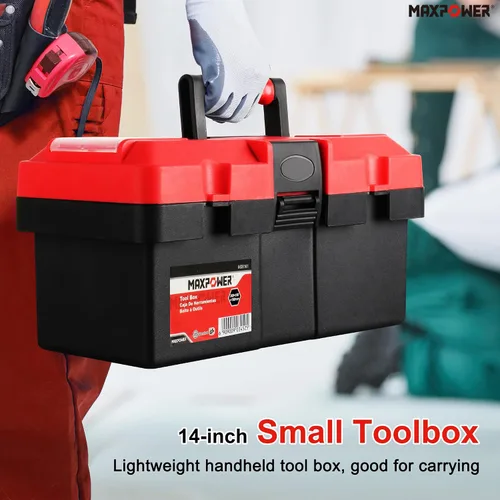 Vista 6 de MAXPOWER Caja de herramientas pequeña, cajas de herramientas de plástico de Rojo