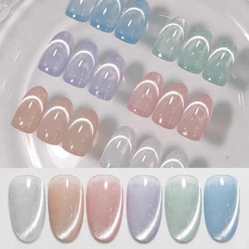 Vista 12 de Born Pretty Esmalte de uñas de gel magnético de ojos de gato verde, 6 colores brillantes con purpurina de cristal holográfico, salvia, oliva