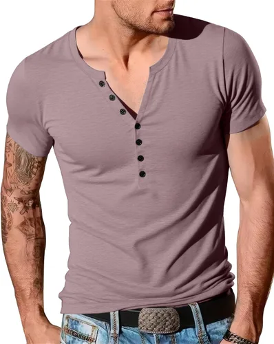 Vista 17 de YTD - Camiseta de manga larga Henley básica ajustada para hombre, estilo casual