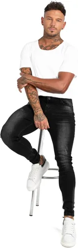 Vista 6 de Gingtto jeans entallados elásticos para hombre, de corte ajustado, rasgados, gastados