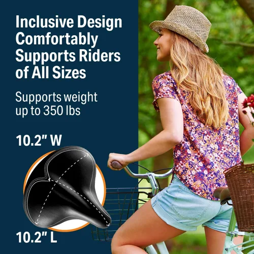 Vista 5 de Bikeroo Wide Cruiser Saddle - Comfort Seat Fits Indoor & Outdoor Bicycles - Steel Spring & Elastomer Suspension - Memory Foam