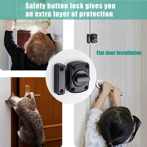 Vista 4 de Cerraduras de seguridad para puertas desde el interior, cerraduras de baño, color negro Bedroom door lock latch, anti-pry, 180-degree rotation