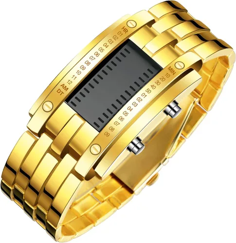 Vista 2 de FANMIS Moda Casual Binario LED Militar Hombres Deportes Acero Inoxidable Cuarzo Rectángulo Reloj Plata
