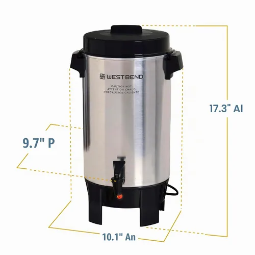 Vista 9 de Cafetera West Bend de aluminio altamente pulido con control automático de temperatura, preparación de una taza por minuto y fácil limpieza. Incluye