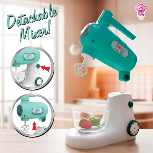 Vista 7 de Lollipop Juego de mezclador de pie de lujo para niños pequeños de 3 años en adelante, juego de cocina gourmet de 9 piezas con frutas, huevos