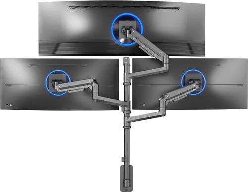 Vista 11 de VIVO Soporte de escritorio extra alto para monitor ultraancho doble con brazo neumático para pantallas de hasta 49 pulgadas, abrazadera resistente