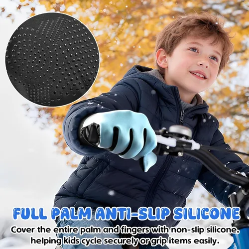 Vista 3 de Guantes de invierno para niños y niñas de 4 a 10 años, antideslizantes, suaves, cálidos, para ciclismo, correr, fútbol