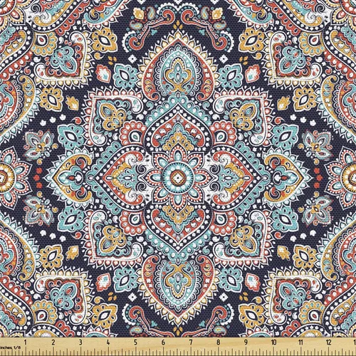 Vista 97 de Ambesonne Tela para Amantes de los Perros por Yarda, Perro Salchicha de Dibujos Animados Dachshund Cachorro con Pijamas a Rayas Flores y Mariposas