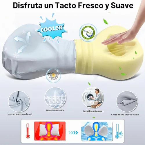Vista 6 de Almohadas cervicales para el cuello para aliviar la tensión muscular, almohada cervical para dormir de lado, acampar y viajar, almohada de espuma