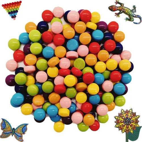 Vista 11 de Mosaico redondo para manualidades, 0.472 in, piezas de mosaico de vidrio de colores surtidos para suministros de arte, kit de fabricación de mosaico