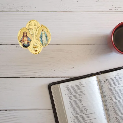 Vista 2 de Pin de solapa con corazón sagrado y milagroso para mochila, chaqueta o sombrero, medalla de cruz de tono dorado, joyería cristiana, regalo religioso