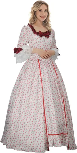 Vista 2 de Vestido de baile rococó para mujer, vestido retro gótico victoriano, vestido de fiesta rosa floral elegante vestido de Halloween Cosplay traje