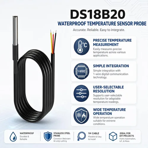 Vista 2 de DS18B20 - Sonda impermeable con sensor de temperatura (10 unidades)