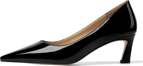 Vista 2 de Vestido de novia para mujer, puntera puntiaguda, patente, sin cordones, tacón bajo, zapatos de tacón bajo de 2.2 pulgadas