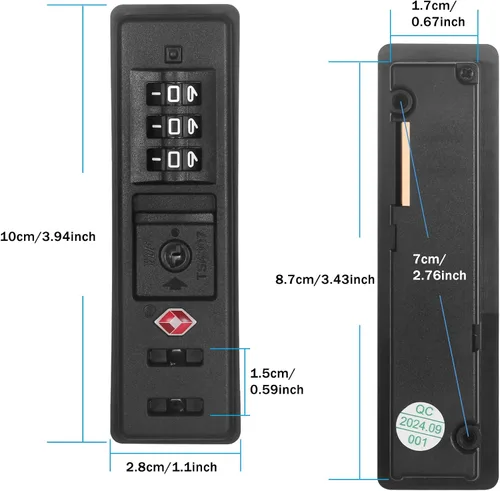 Vista 2 de 2 cerraduras de equipaje con cremallera integradas T-S-A 007 con certificación TSA, adecuadas para PC, ABS, PP rígidas con cremallera, reemplazo