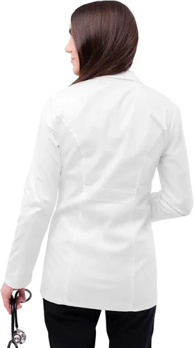 Vista 2 de Adar - Abrigo de laboratorio elástico universal para mujer, abrigo de laboratorio con cintura de pestañas de 28 pulgadas