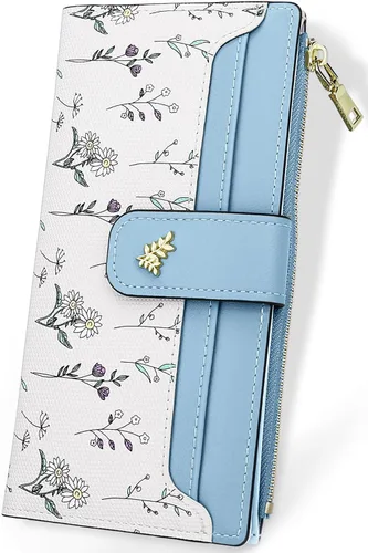 Vista 17 de Farcauo Billetera para mujer, billetera delgada para mujer, linda cartera delgada Kawaii con flores para mujer, tarjetero para mujer, Cartera