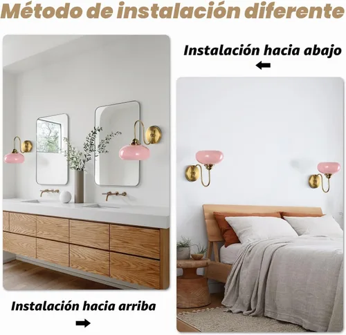 Vista 4 de KCO Lighting Aplique de Pared Rosa Dorado Cepillado Accesorios de Luz para Baño Lámpara de Pared de Globo de Vidrio Aplique de Pared Moderno