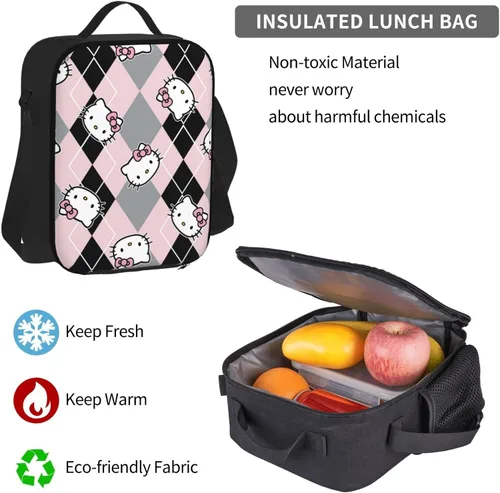 Vista 7 de Juego de mochilas para niños con diseño de gato lindo de dibujos animados para niñas, mochila escolar con caja de almuerzo y estuche para lápices