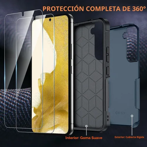 Vista 3 de SPIDERCASE Funda para Samsung Galaxy S22 5G, [protección contra caídas de grado militar de 10 pies] Antideslizante [Paquete de 2] Protector de Negro