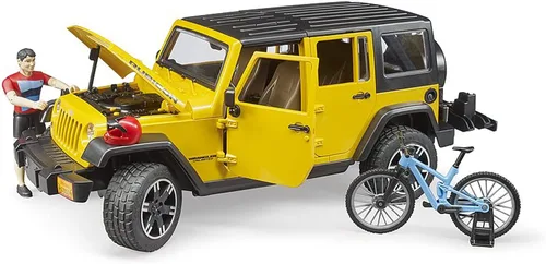 Vista 4 de Bruder 02543 Jeep Wrangler Rubicon Unlimited con bicicleta de montaña y ciclista Escala 1:16, ciclista con casco y bicicleta de montaña, fabricado