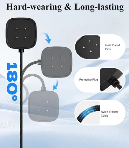 Vista 5 de TiMOVO Cargador compatible con Fitbit Versa 4/Versa 3/Sense 2/Sense, cable de carga USB-A/C, soporte magnético para Google Pixel Watch 3/Pixel Watch