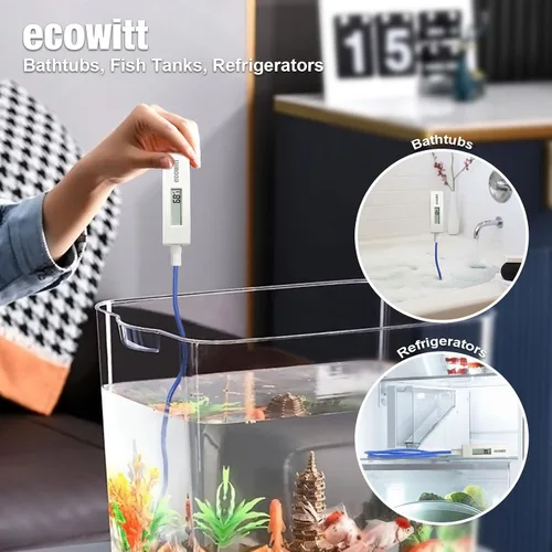 Vista 5 de Termómetro ECOWITT WN34BD, con pantalla LCD y sonda de sensor de alambre de silicona de 3.28 pies/1m, adecuado para temperatura de piscina