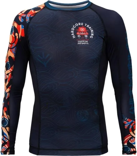 Vista 10 de Hardcore Training Camiseta de compresión para hombre, manga larga, Jiu Jitsu, MMA No-Gi, BJJ apretada, capa base de combate Negro Gris