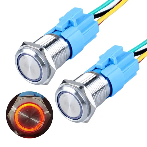 Vista 12 de 2 piezas de interruptor de botón momentáneo de metal de 0.630 in (ON) -Off 12V 24V DC Halo Ring LED iluminado impermeable anti-vandalismo carcasa