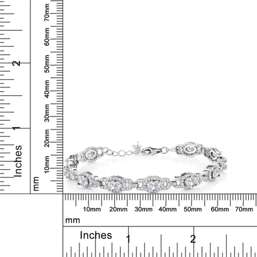 Vista 3 de Gem Stone King Pulsera de tenis ovalada de plata de ley 925 con topacio blanco para mujer (10.20 quilates, 7 pulgadas con extensor de 1 pulgada)