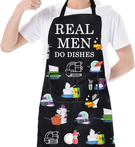 Vista 5 de CMNIM Funny Real Men Do Dish Delantal – Delantal de cocina para lavar platos y lavavajillas – Regalo de inauguración de la casa para hombre