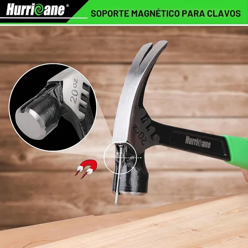 Vista 3 de HURRICANE Martillo de garra de 20 onzas con soporte magnético para clavos, martillo de garra recta con mango absorbente de golpes, martillo forjado