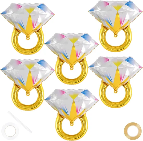 Vista 8 de 6 globos de aluminio con anillo de diamante, globos de anillo de diamantes de compromiso, anillos de matrimonio, globo de Mylar para boda