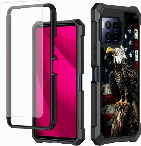 Vista 87 de Funda para T-Mobile Revvl 7 de 6.6 pulgadas con protector de pantalla, policarbonato duro de doble capa resistente y TPU suave a prueba de golpes