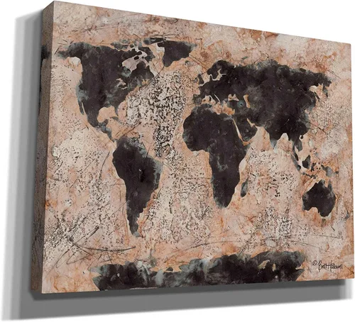 Vista 2 de Epic Graffiti 'Old World Map' por Britt Hallowell, lienzo decorativo para pared, 16 x 12 pulgadas