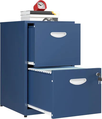Vista 12 de Archivador móvil de 2 cajones con cerradura, archivadores de metal con ruedas, gabinete de almacenamiento enrollable negro, archivador vertical