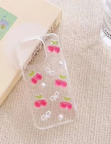 Vista 2 de Blingy's Funda para iPhone 14 Pro Max, bonito patrón de cerezas, estilo tropical, funda protectora transparente de TPU suave transparente de 6.7