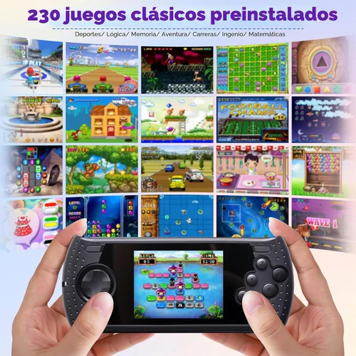 Vista 2 de Consola de Juegos Portátil de 16 Bits para Niños con 230 Videojuegos Clásicos Retro HD Incorporados, Recargable por USB, Pantalla de 3.0 Pulgadas