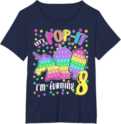 Vista 14 de Let's Pop-it I'm turning 8 Colorful 8th Birthday - Camiseta para niña, Negro