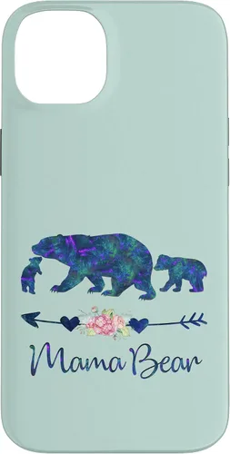Vista 15 de Teal Blue Purple Floral Mama Bear and Two Cubs Green Mint Case for iPhone 16