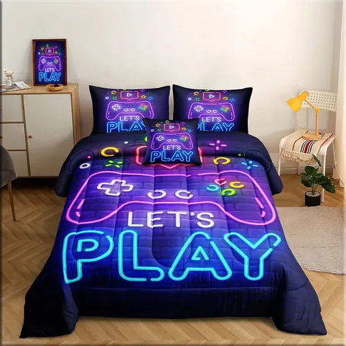 Vista 10 de ROWADALO Juego de ropa de cama de 5 piezas para niños, juego de edredón para niños jugadores, tamaño individual, juego de edredón de videojuegos