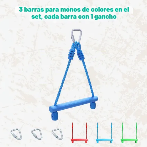 Vista 2 de Rainbow Craft Paquete de 3 barras Ninja Monkey, barras de columpio trapecio