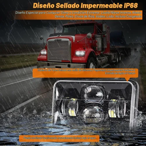 Vista 5 de Faros LED de 4 x 6 pulgadas con certificación DOT, 2 piezas, haz alto/bajo, rectangular, para camiones Kenworth T800, W900, Peterbilt, Oldsmobile