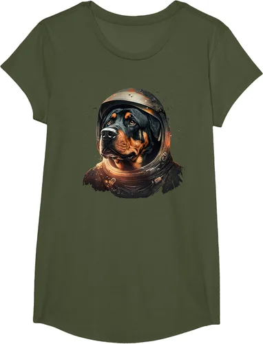 Vista 98 de Divertida camiseta Rottweiler con diseño de astronauta rottweiler en galaxia espacial, Negro