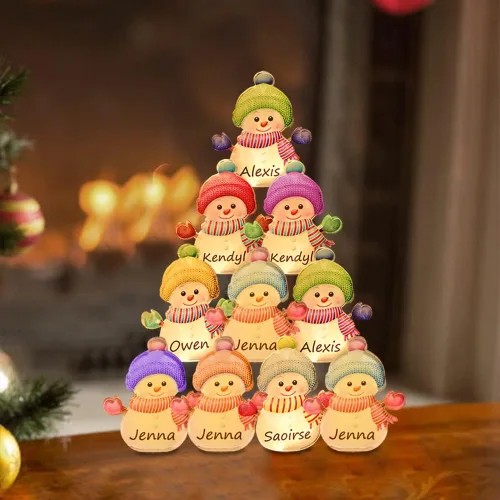 Vista 3 de Luz personalizada para árbol de Navidad, muñeco de nieve, nombre personalizado para familia y niños, lámpara de árbol de Navidad, luz nocturna