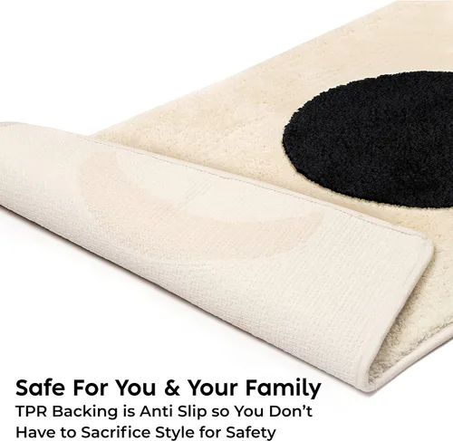 Vista 5 de Alfombra de baño Half Moon de 52.5 x 20.5 pulgadas, antideslizante, absorbente de agua, con diseño bohemio de brujería de fase lunar, color negro