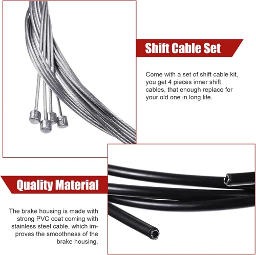 Vista 2 de Boao Paquete de 4 cables de engranaje de bicicleta para bicicletas, kit universal de cable de cambio de bicicleta de montaña, juego de transmisión