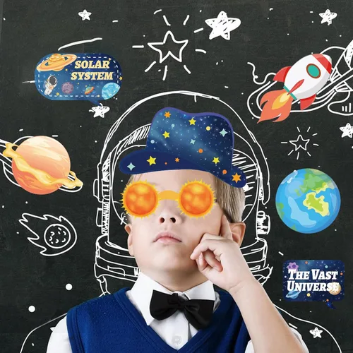 Vista 4 de 25 piezas de suministros para fiestas espaciales, accesorios para cabina de fotos de astronautas y planetas con palo, divertidos accesorios